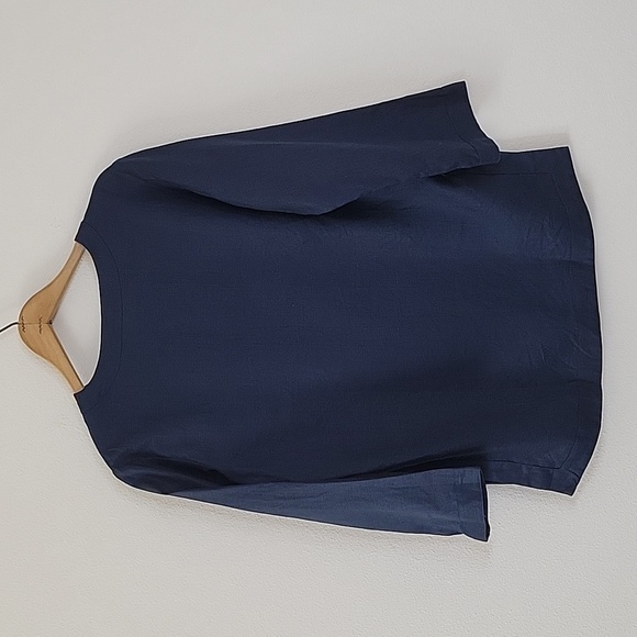 Chaps Navy Linen Pullover Vneck Blouse Tunic Size Small S - Picture 5 of 5